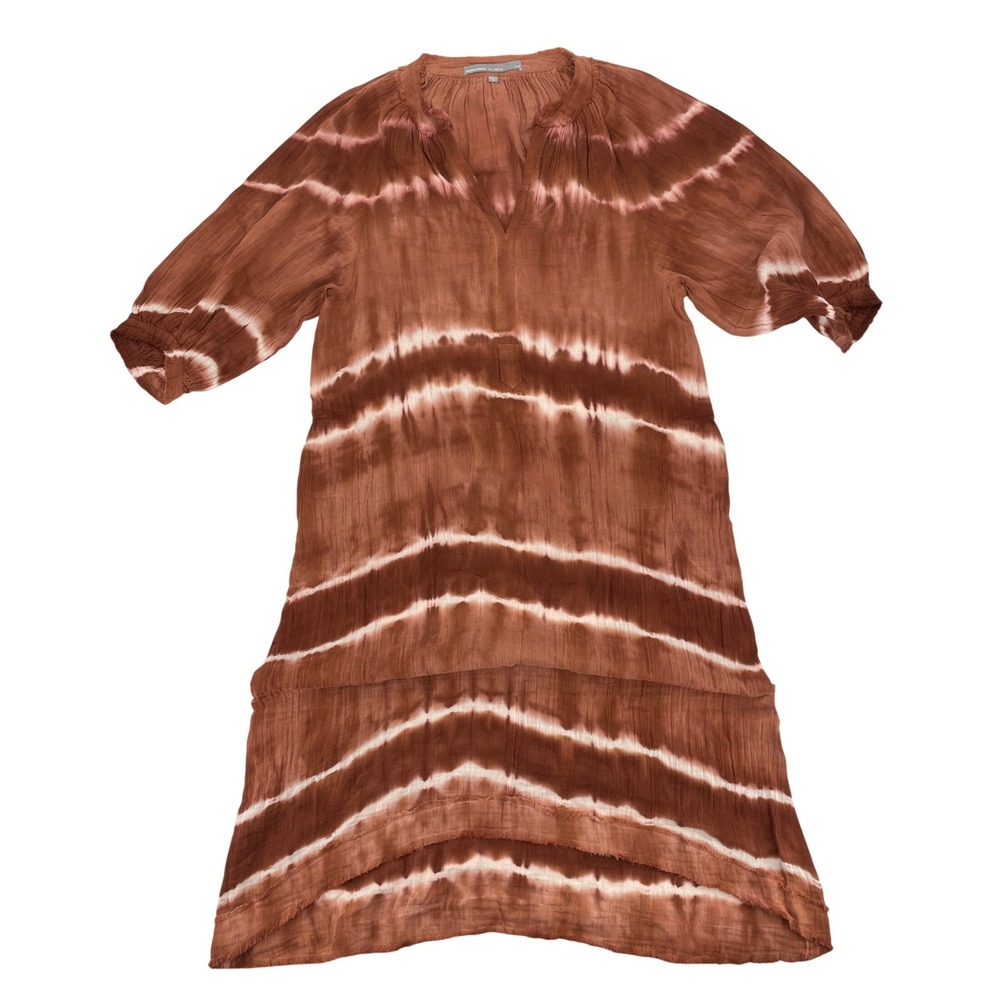 Ocean+Main Tie Dye Gauze Caftan Dress S/M Brown Good Tie Dye Cotton Gauze Boho